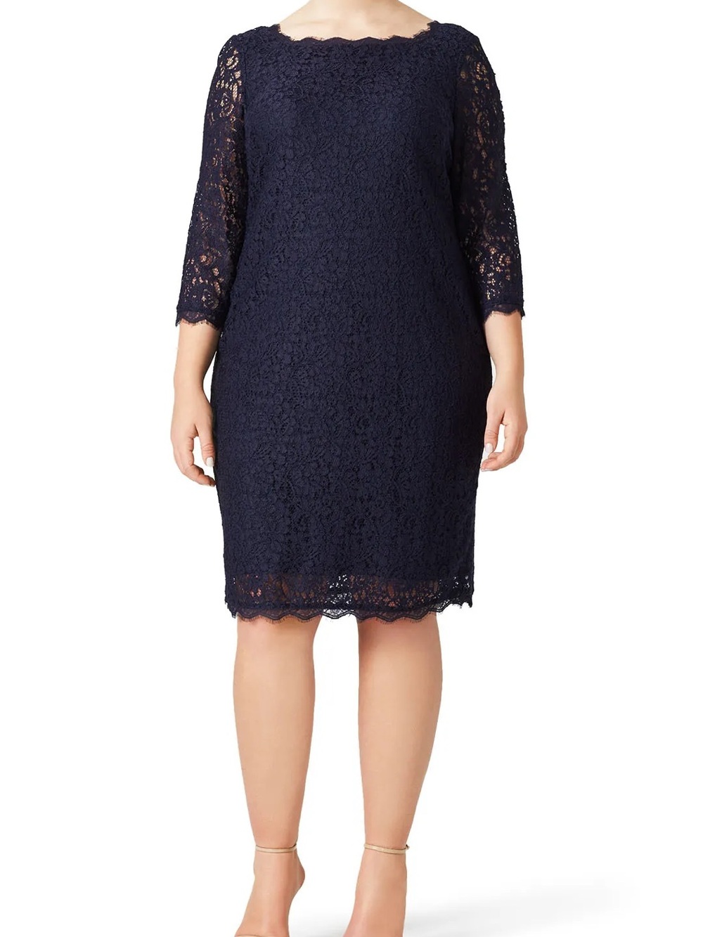 Adrianna Papell Navy Scalloped Lace Midi Dress Size 18W